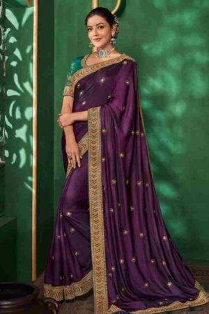 Kajal Aggarwal Purple Vichitra Silk Saree