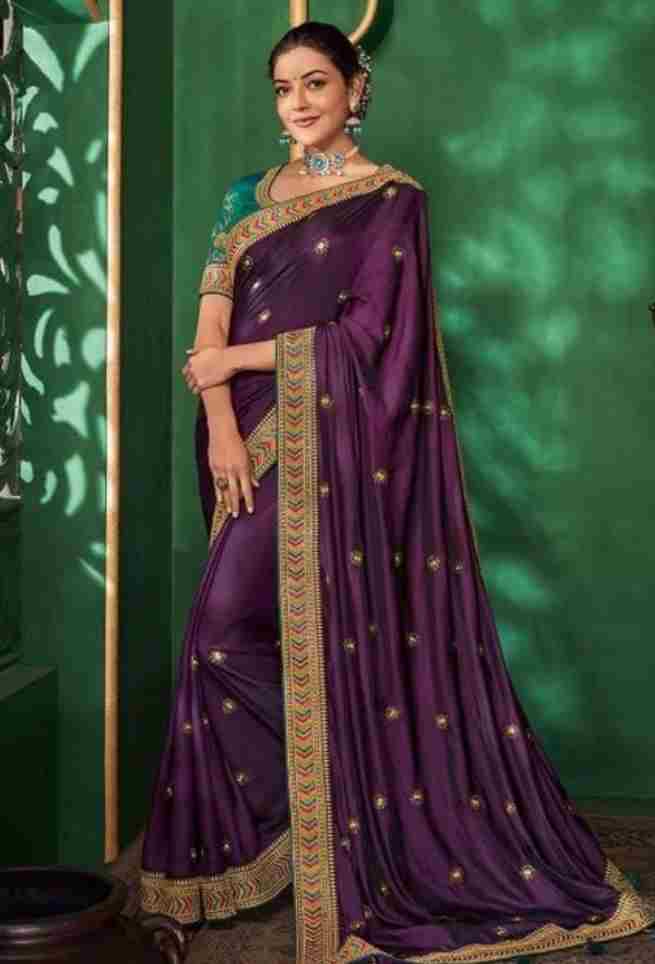 Kajal Aggarwal Purple Vichitra Silk Saree
