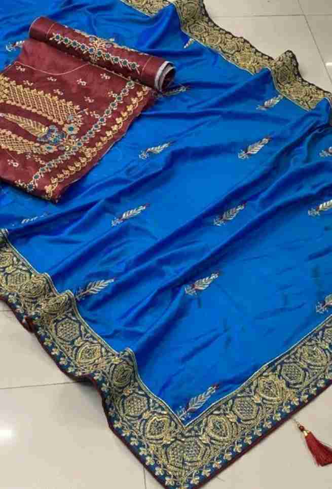 Kajal Aggarwal Sea Blue Vichitra Silk Saree