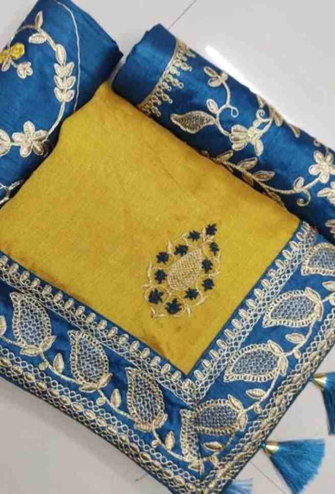 Kajal Aggarwal Yellow & Blue Vichitra Silk Saree