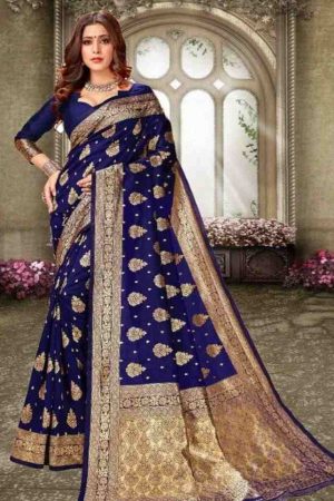 Paithani Silk Floral Party wear Saree in Royal Blue Color
