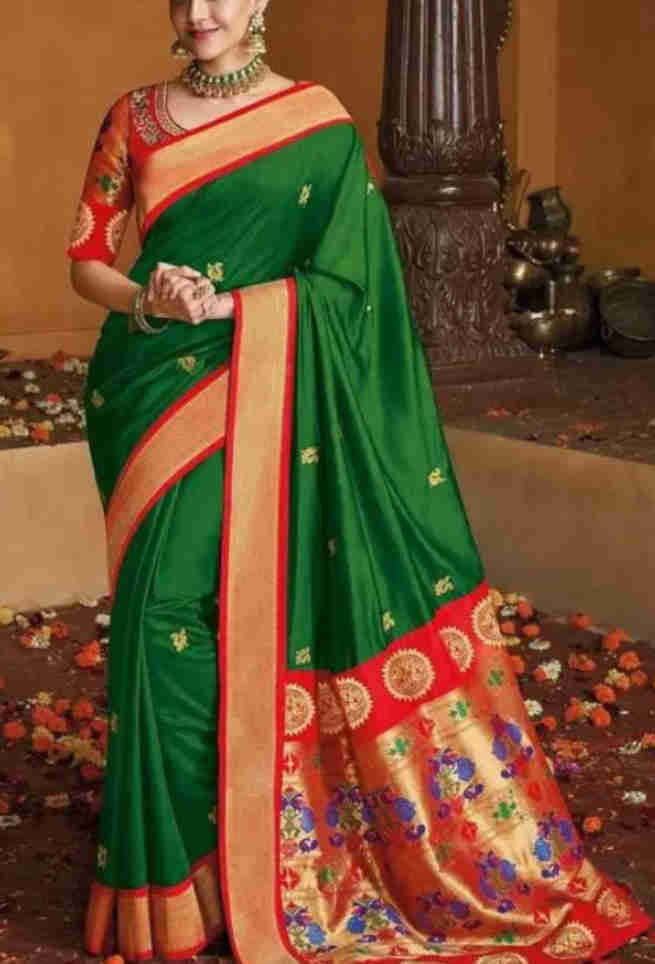 Buy Bridal Parsley Green Silk Saree Peacock Motif Zari Border Online