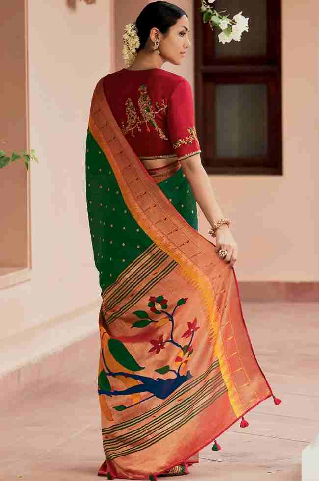 Buy Stunning Bush Green Parrot Silk Paithani Muniya Party wear Saree | Trendwati.in