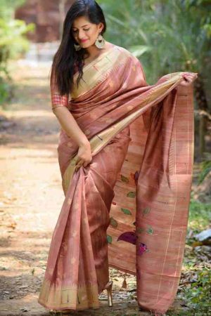 Cherry wood Brown Silk Paithani Party wear Saree
