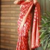 Punch Red Bridal Floral Banarasi Silk Saree