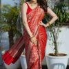 Kajal Agarwal Bridal Red Floral Banarasi Silk Saree