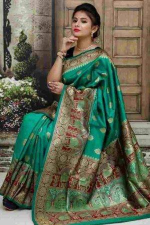 Evergreen Policona Camel Paithani Banarasi Silk Bridal Saree