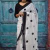 Black & White Jaipuri Hand Printed Dotted Cotton Mulmul Saree
