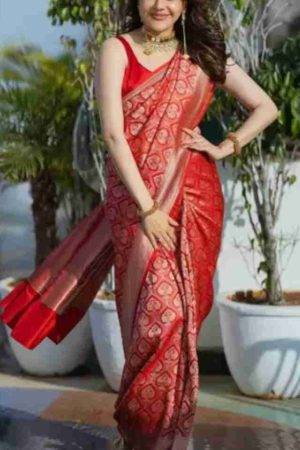 Buy Bridal Red Silk Saree Floral Zari Work Online