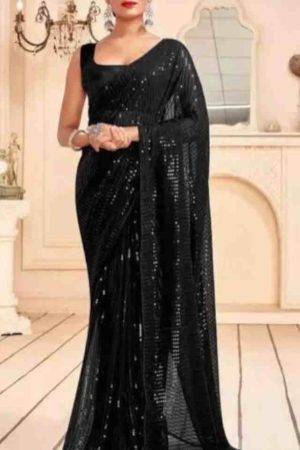 Buy Stunning Black Sequence Silk Saree