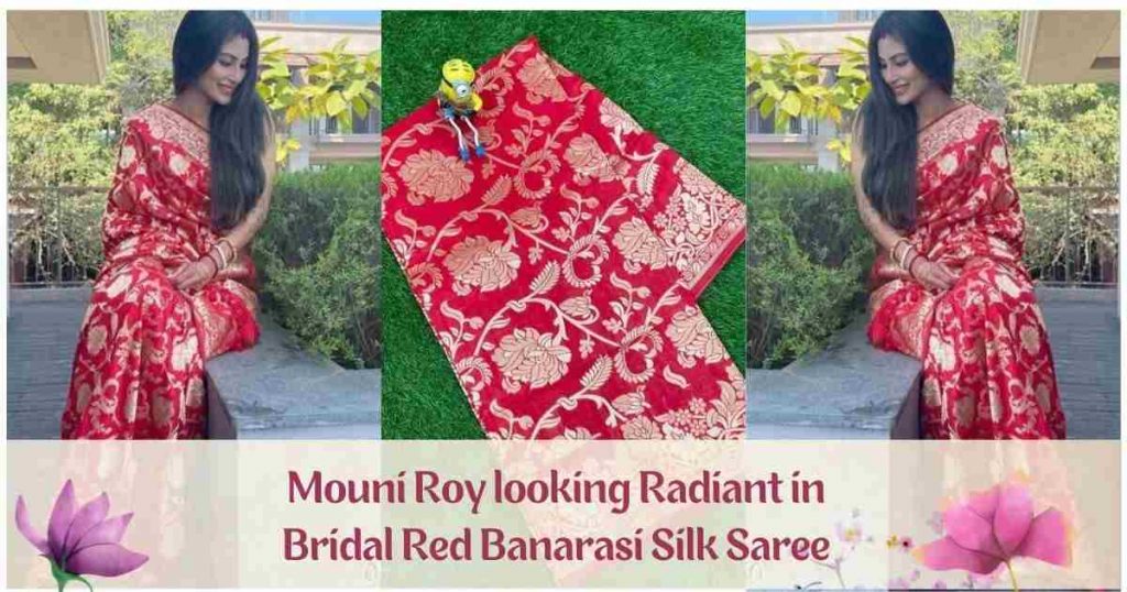 Mouni Roy looking Radiant in Bridal Red Banarasi Silk Saree