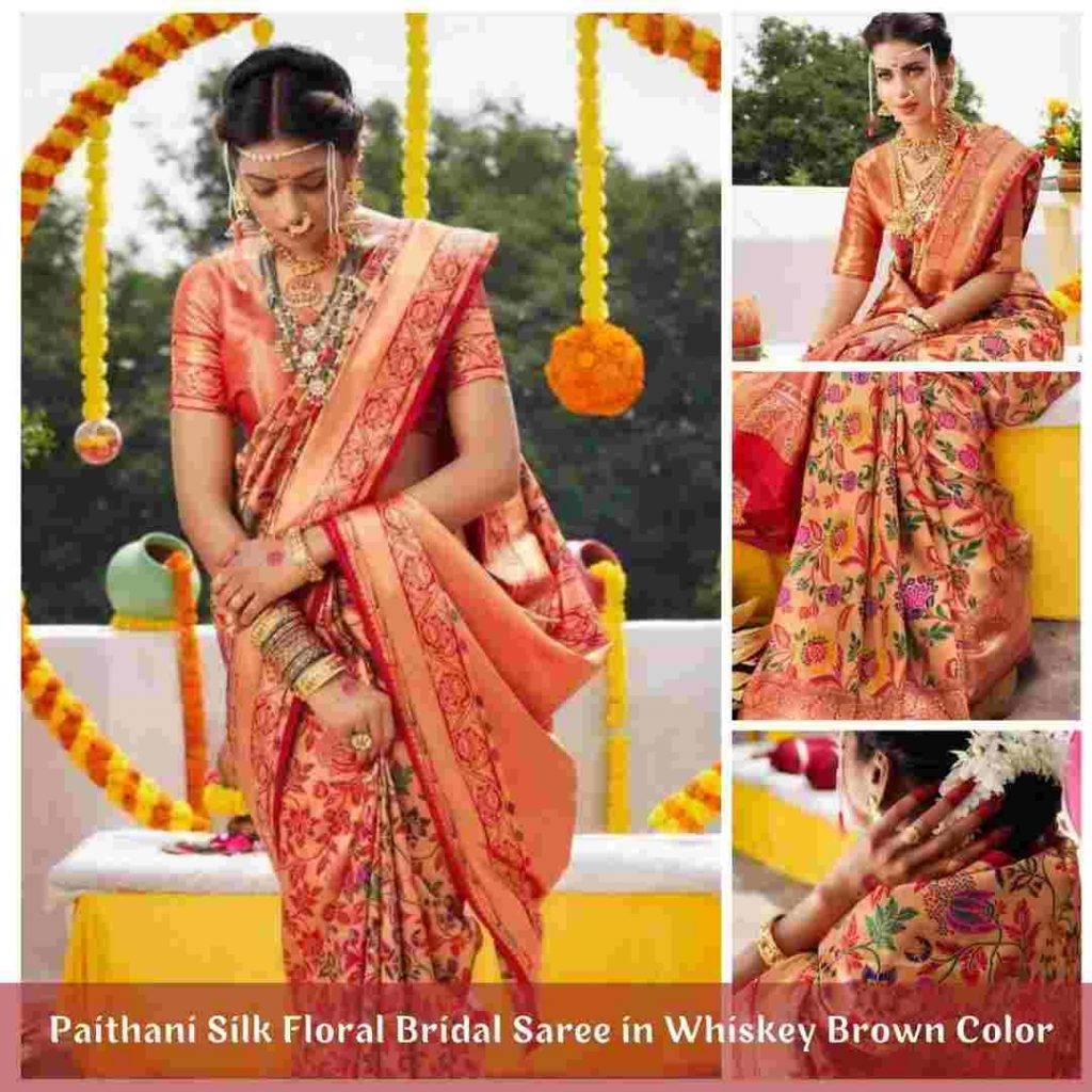 Paithani Silk Floral Bridal Saree in Whiskey Brown Color Wedding Saree