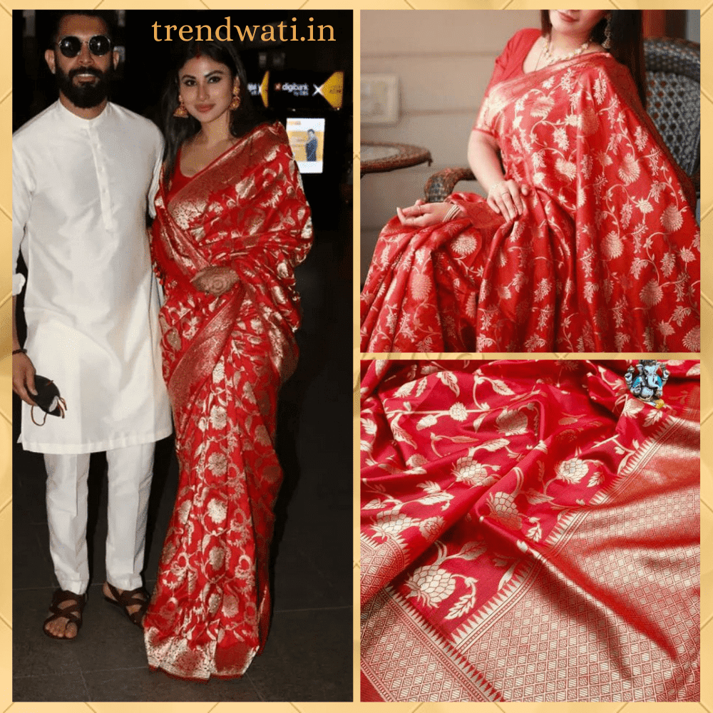 Mouni Roy looking Radiant in Bridal Red Banarasi Silk Saree | Upto 80 % off