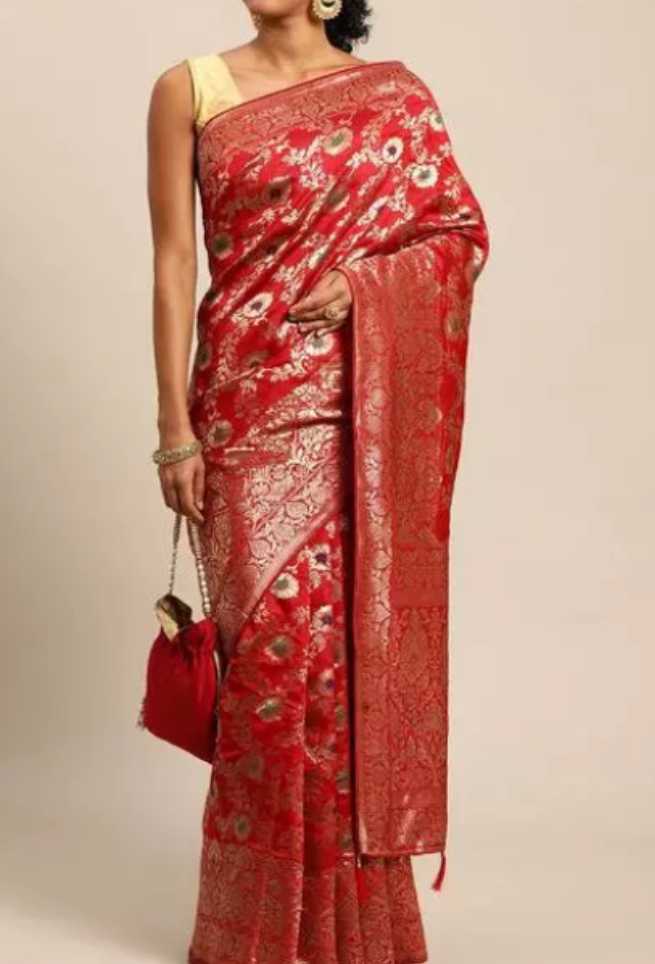 Deepika Padukone Bridal Red Banarasi Silk Saree