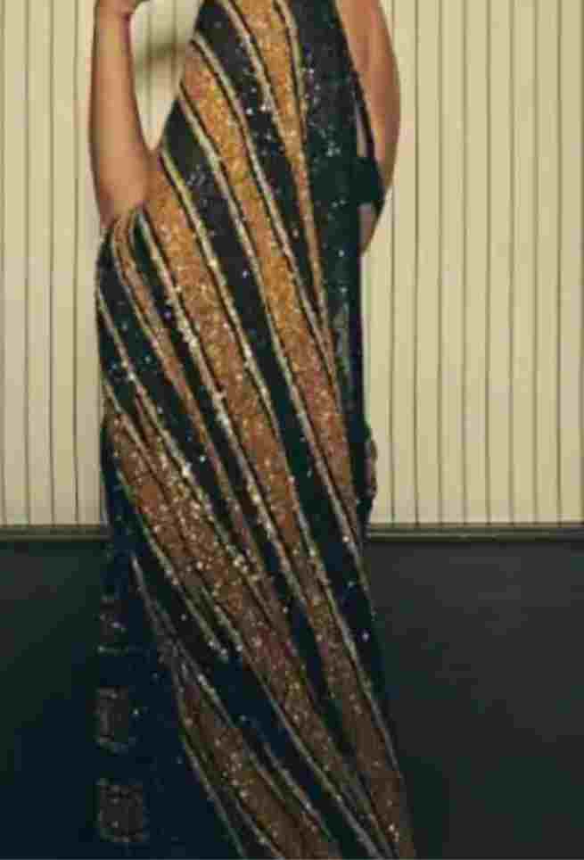 Deepika Padukone Taupe Black Color Georgette Party wear Saree