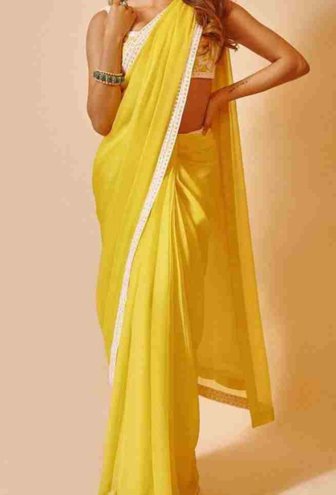 Janhvi Kapoor Yellow Embroidered Georgette Party wear Saree