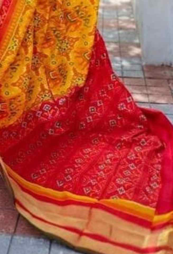 Yellow Pochampally Ikkat Pattu Mulmul Cotton Saree with Red Border