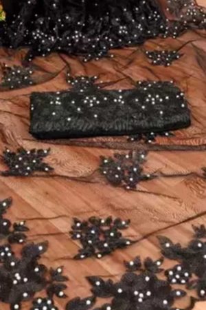 Buy Black Net Saree Floral Diamond Embroidered Work Online