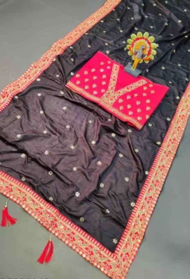 Buy Black Silk Saree Floral Embroidery Work Online