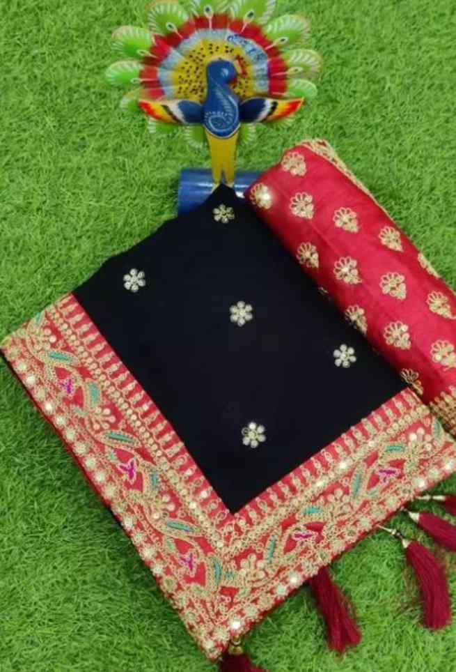 Buy Black Silk Saree Floral Embroidery Work Online