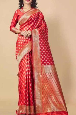 Buy Bridal Red Silk Saree Butta Zari Woven Work Online