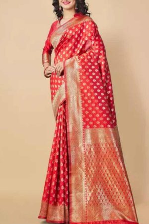 Buy Bridal Red Silk Saree Butta Zari Woven Work Online