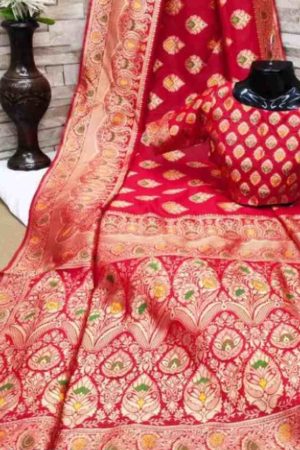 Buy Bridal Red Silk Saree Floral Zari Embroidery Work Online