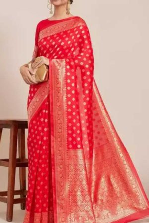 Buy Bridal Red Silk Saree Golden Zari Woven Work Online