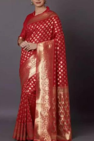 Buy Bridal Red Silk Saree Zari Woven Floral Work Golden Border Online