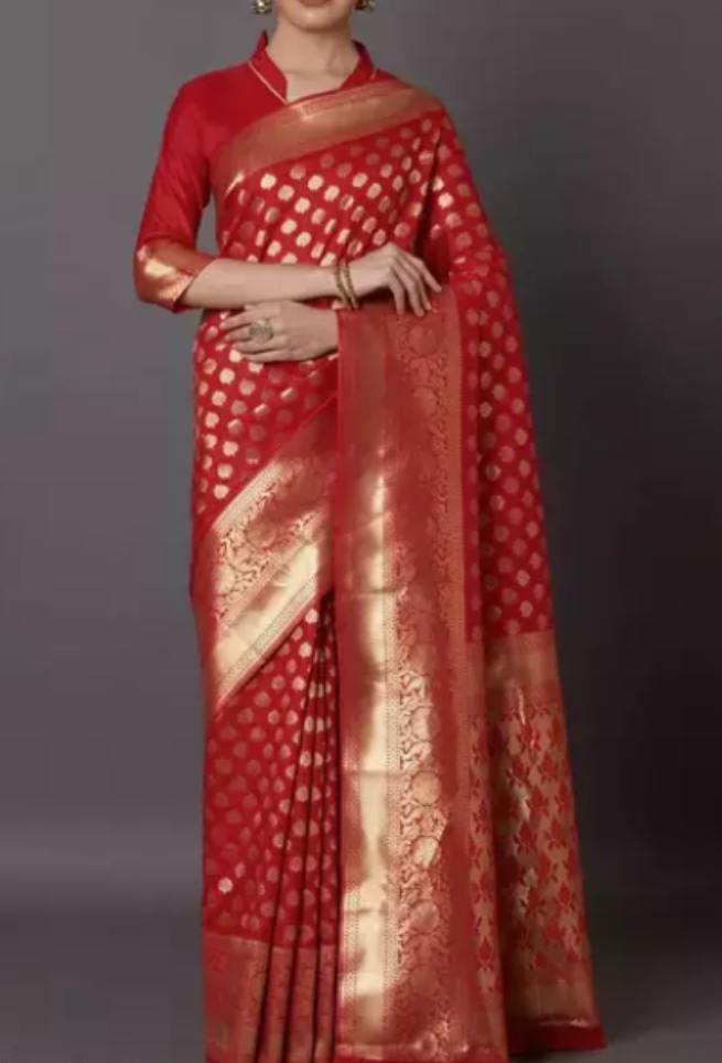 Buy Bridal Red Silk Saree Zari Woven Floral Work Golden Border Online