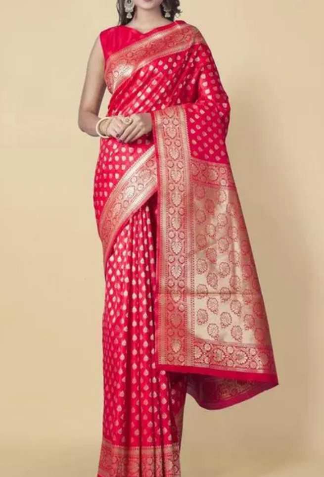 Buy Bridal Red Silk Saree Zari Woven Work Golden Border Online