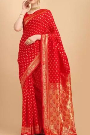 Buy Chilli Red Silk Saree Golden Zari Woven Work Online