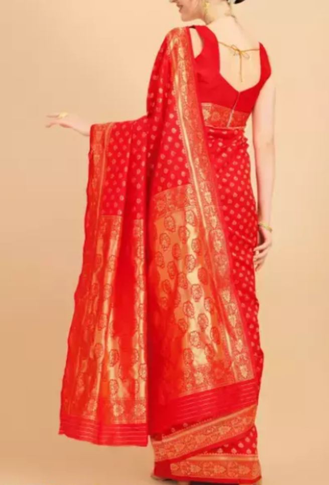 Buy Chilli Red Silk Saree Golden Zari Woven Work Online