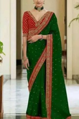Buy Dark Green Silk Saree Floral Embroidery Work Online