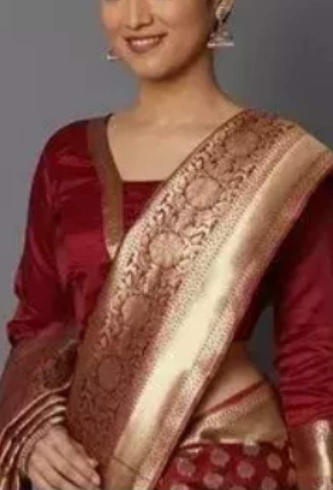 Buy Dark Red Silk Saree Zari Woven Floral Work Online