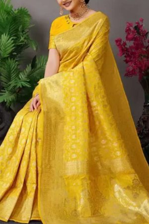 Buy Gold Yellow Silk Saree Gold Zari Work Online