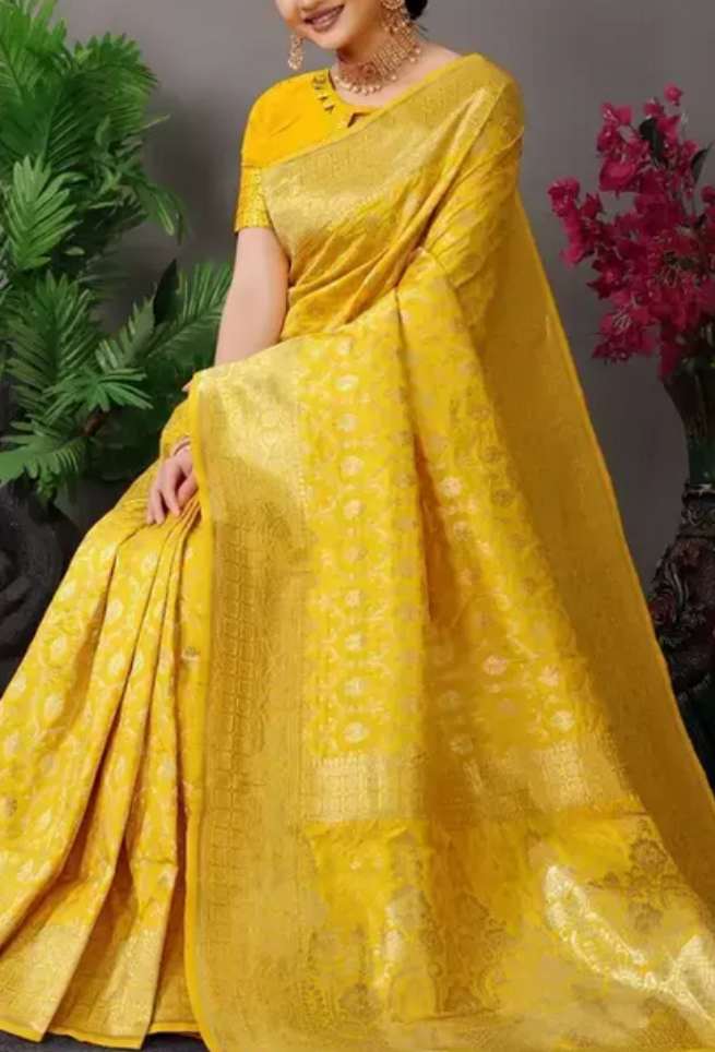 Buy Gold Yellow Silk Saree Gold Zari Work Online