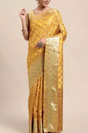 Buy Mustard Silk Saree Zari Work Golden Border Online
