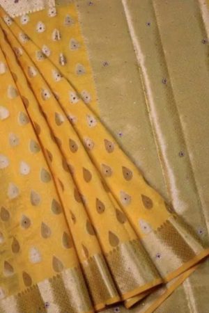 Buy Mustard Silk Saree Floral Zari Woven Work Golden Border Online
