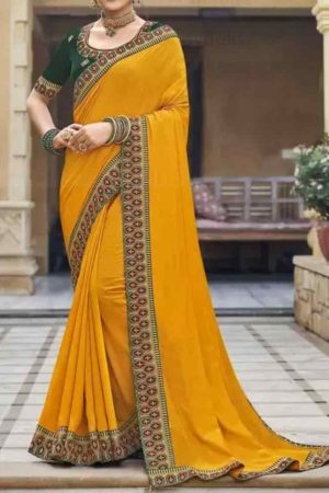 Yellow Embroidered Wedding Wear Saree In Silk-atpcosmetics.com.vn