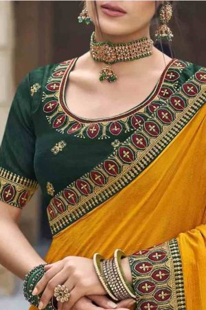 Buy Mustard Yellow Silk Saree Floral Embroidered Border Online