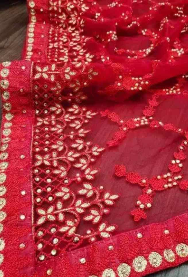 net sarees Buy Red Net Saree Floral Diamond Embroidered Border Online