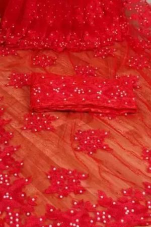Buy Red Net Saree Floral Diamond Embroidered Work Online