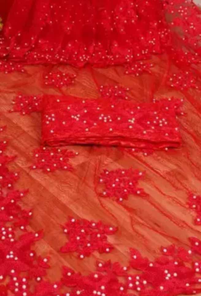 Buy Red Net Saree Floral Diamond Embroidered Work Online