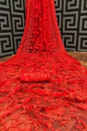 Buy Red Net Saree Floral Diamond Work Online