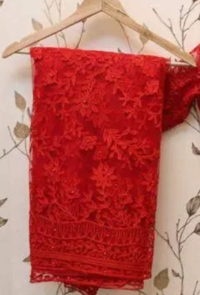 Buy Red Net Saree Floral Diamond Work Online