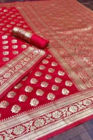 Buy Red Silk Saree Floral Zari Woven Work Online