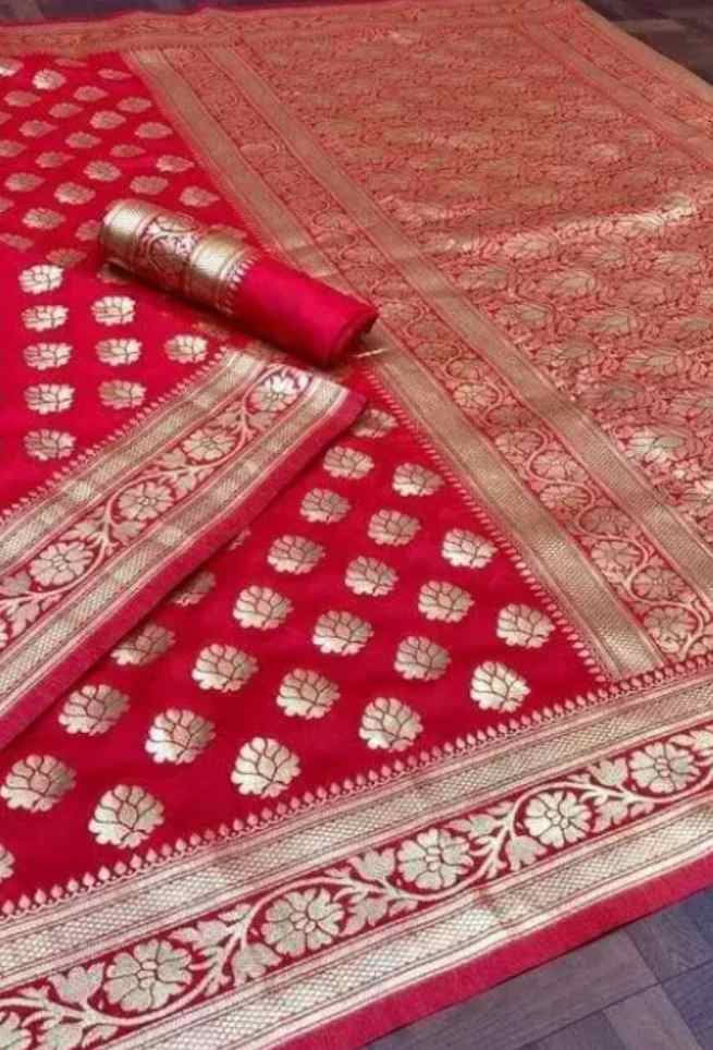 Buy Red Silk Saree Floral Zari Woven Work Online