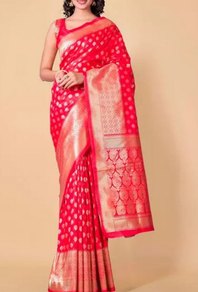 Buy Red Silk Saree Zari Woven Floral Work Golden Border Online