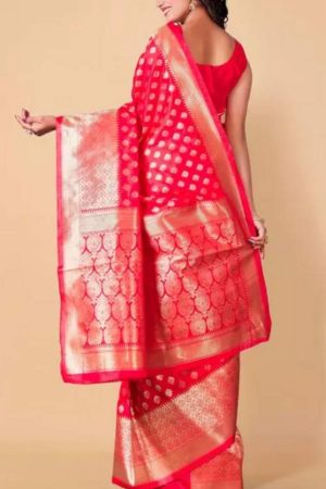 Buy Red Silk Saree Zari Woven Floral Work Golden Border Online